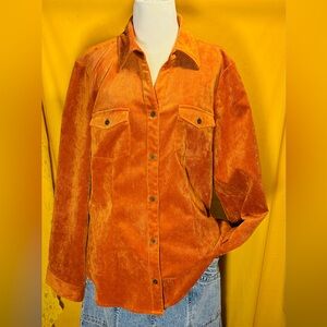 Christopher Banks burnt orange fine whale Corduroy button down